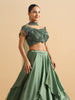 Green Satin Skirt Top Set