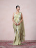 Chic Sophistication in Green Satin Indo Western Saree
