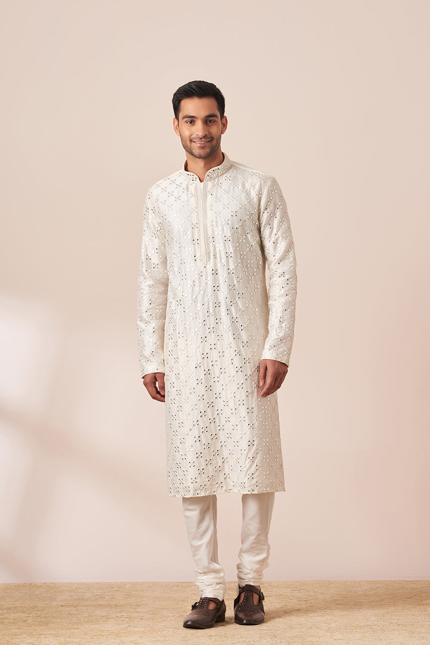 White Color Party Wear Embroidered Lucknowi Mirror work Mens kurta Pajama  Set at Rs 945/piece | Surat | ID: 25312300162