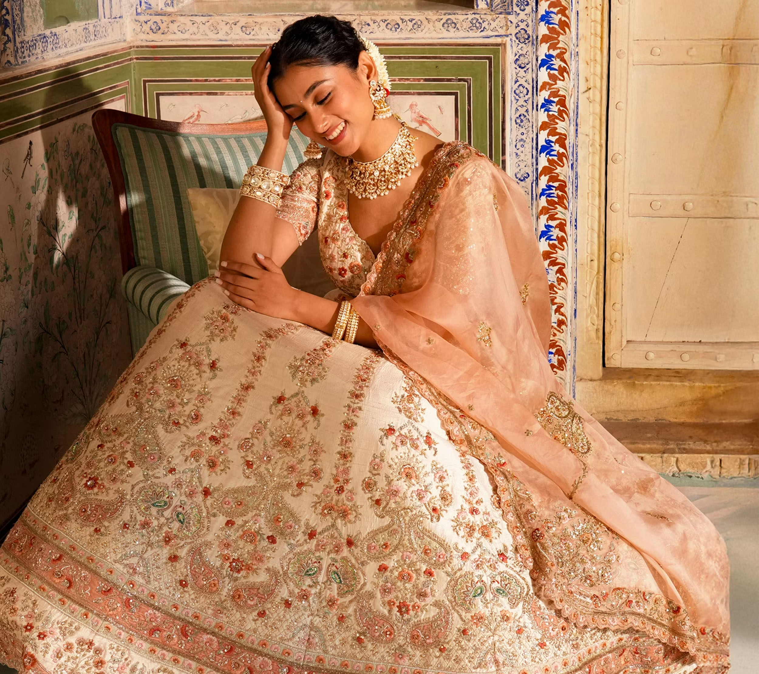 The Versatility of the Cream Lehenga: From Mehendi to Reception