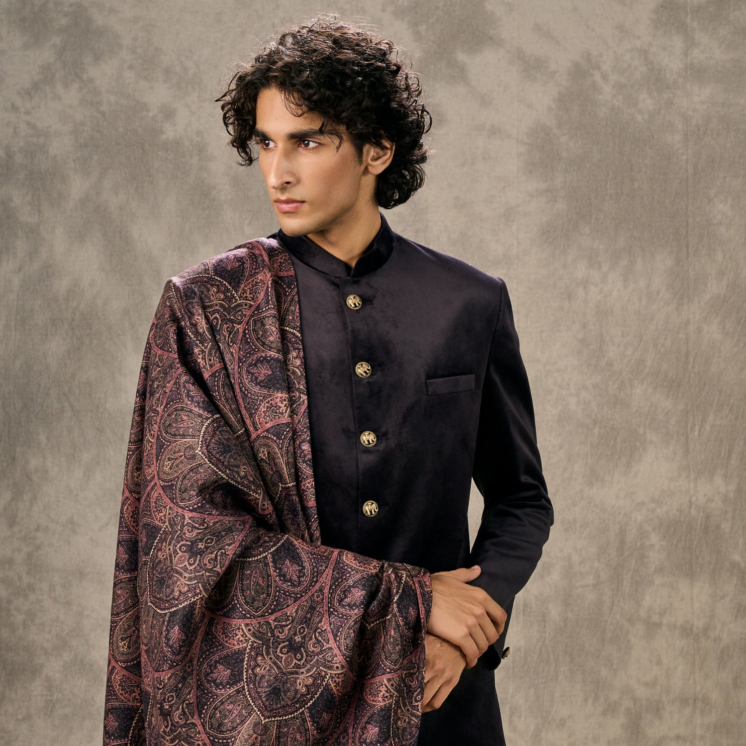 fitted lace wedding dress Purple indowestern in lucknowi with zardoshi work main image 1